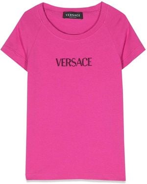 Versace Rhinestone Logo T Shirt - Pink