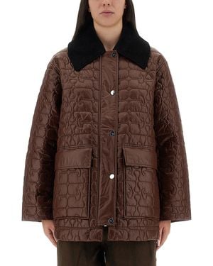 Ganni Quilted Midi Jacket - Brown