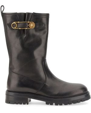Versace Mid-Calf Boots With Polished Finish - Black