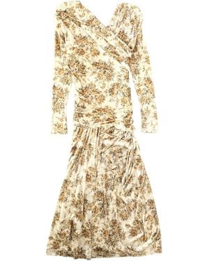 Ganni Long Dress With Print - Natural