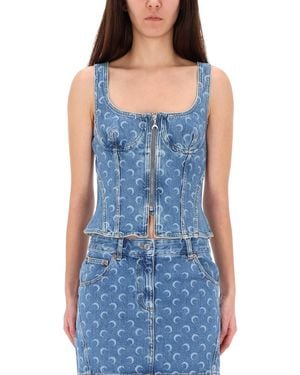 Marine Serre Top "Bustier" - Blue