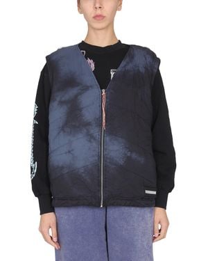 Aries Tie Dye Pattern V-neck Vest - Blue