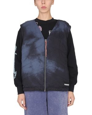 Aries Tie Dye Pattern V-neck Vest - Blue