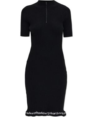 T By Alexander Wang Ribbed Midi Dress, With Zip Detail - Black