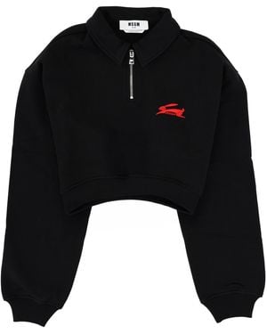 MSGM Logo Shirt Collar Sweatshirt - Black