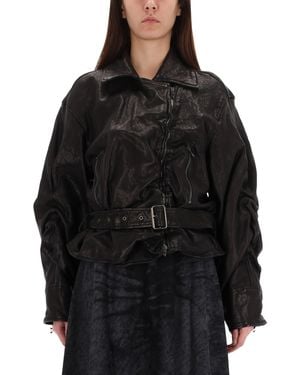 DIESEL Leather Jacket With Belt And Asymmetrical Zip - Black