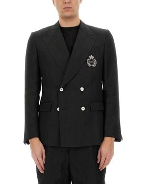 Dolce & Gabbana Double-Breasted Linen Jacket With Patch For - Black