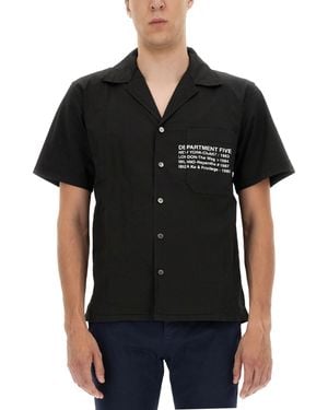 Department 5 Cotton Hawaiian Shirt With Logo Print - Black