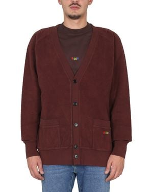 MSGM V-Neck Cardigan With Embroidered Logo Detail