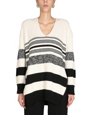 Proenza Schouler Stripes V Neck Jumper - White