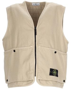 Stone Island Gilet Oversize Con Patch Logo - Natural