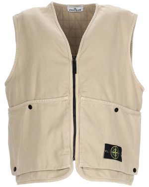 Stone Island Gilet Oversize Con Patch Logo - Natural