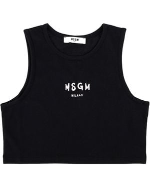 MSGM Top Cropped Con Logo Stampato - Black