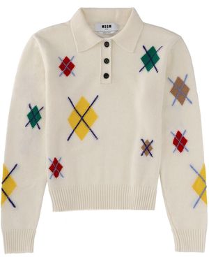 MSGM Polo Shirt With "Argyle" Pattern - Multicolour