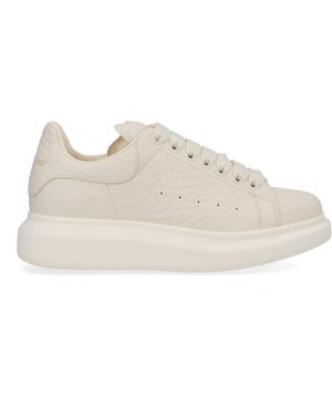 McQueen Leather Trainers With Leather Heel - Natural
