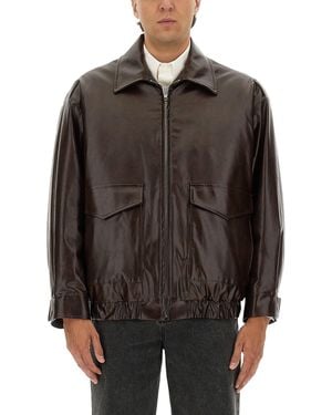 MM6 by Maison Margiela Relaxed Fit Leather Jacket With Classic Collar - Brown