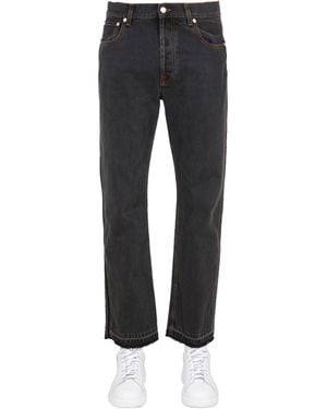 McQueen Raw Cut Jeans With Front Button Closure - Grey