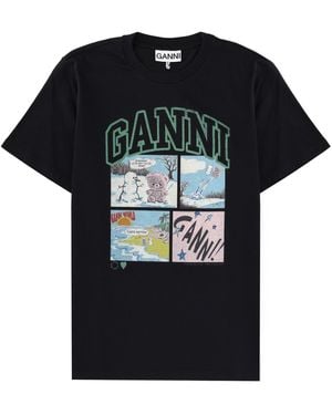 Ganni T-Shirt With Print - Black