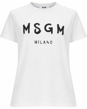 MSGM T-Shirt Con Logo Pennellato - White