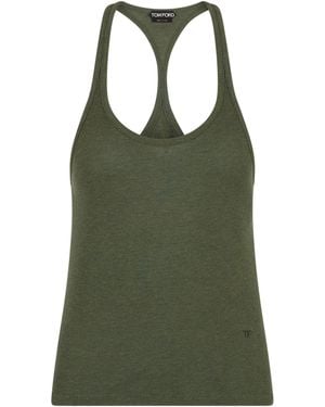 Tom Ford Logo Slim Fit Top Silk Tops - Green