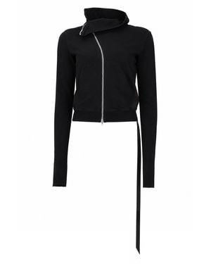 Rick Owens Felpa "Mountain" Con Zip Asimmetrica - Black