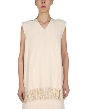 Jil Sander Solid V Neck Top - Natural