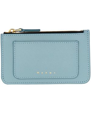Marni Saffiano Leather Card Case With Central Zipper - Blue