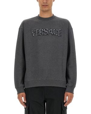 Versace Sweatshirt With Crocodile Logo - Grey