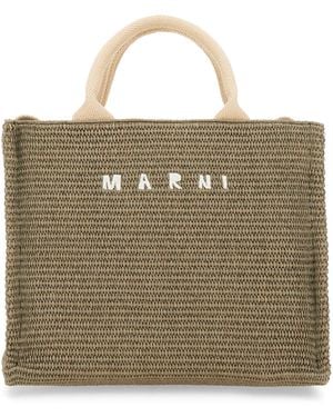 Marni Raffia Effect Fabric Small Tote Bag - Natural