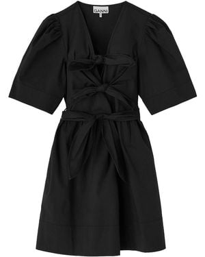 Ganni Mini Dress With Bows - Black