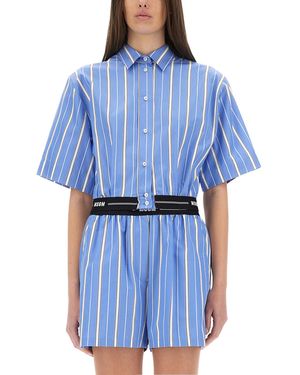 MSGM Striped Cropped Shirt-Donna - Blu