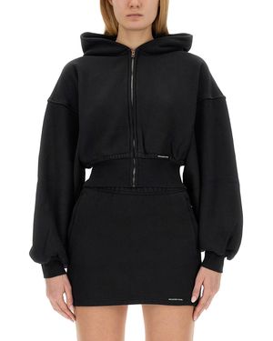 T By Alexander Wang Cropped Hoodie With Oversized Sleeves - Black