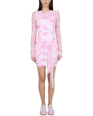 MSGM ABITO MINI IN TULLE STRETCH CON STAMPA TROMPE L'OEIL LACE - Rosa