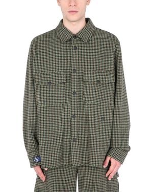 MSGM CAMICIA PIED DE POULE IN LANA CON LOGO - Verde
