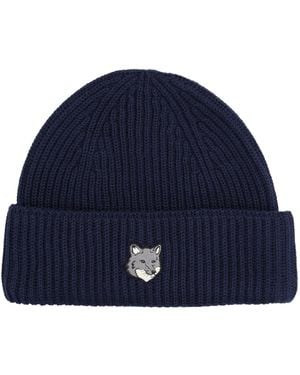 Maison Kitsuné Beanie With Fox Patch - Blue