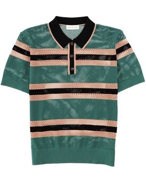 Dries Van Noten Perforated "Mercy Stripe" Polo Shirt - Green