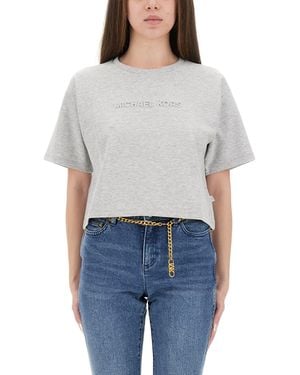 MICHAEL Michael Kors Cropped T-Shirt With Embossed Logo - Blue
