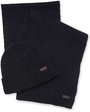 Barbour "Carlton Fleck" Scarf And Cap Gift Set - Blue