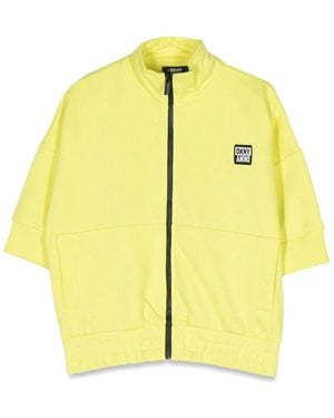 DKNY Zippered Short Sleeve Cardigan - Yellow