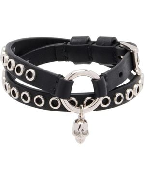 McQueen Skull Ring Double Wrap Bracelet - Black