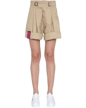 DSquared² High-Waisted Cargo Shorts With Double Buckle - Natural