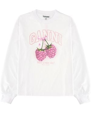 Ganni Oversized Organic Cotton Long-Sleeve T-Shirt - White