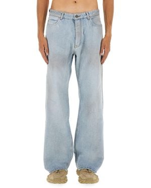 Balenciaga Distressed Relaxed Fit Trousers - Blue