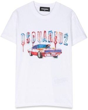 DSquared² T-Shirt Mc Logo E Macchina - Bianco