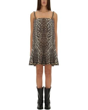 Ganni Dress With Animal Pattern - Brown