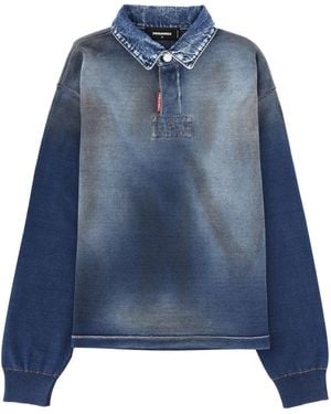 DSquared² Polo Shirt With Denim Effect Cotton - Blue