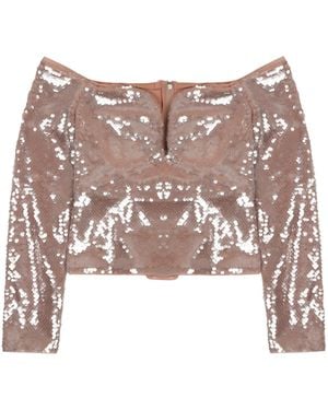 Self-Portrait Sequined Sleeveless Top - Pink