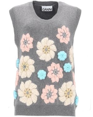 Ganni Gilet Con Applicazioni Floreali - Grey