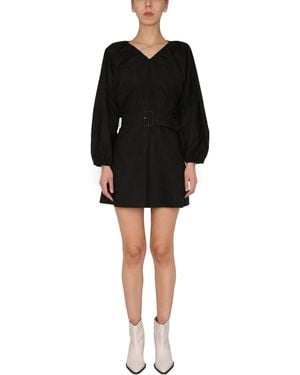 Patou Solid V Neck Mini Dress - Black