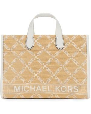 MICHAEL Michael Kors Gigi Large Empire Logo Jacquard Straw Tote Bag - Natural